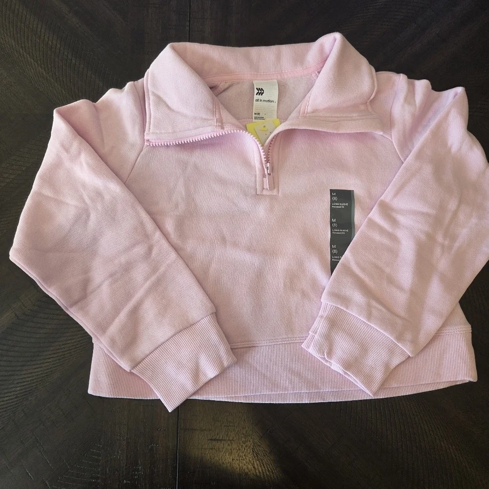 Girls' Medium (8) Pink 1/2 Zip Cotton Fleece Sweatshirt Pullover Thumb Hole New